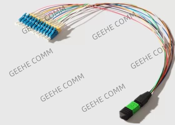 solo cordón de remiendo óptico de los corazones MPO To12 LC del modo 12 de 0.9m m