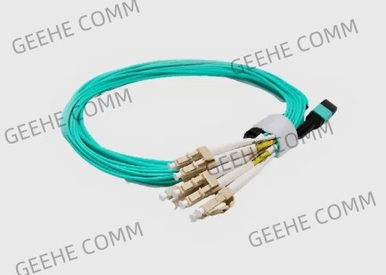 8 fibra OM3 Aqua Female al varón MPO al cable a dos caras del desbloqueo de la fibra de 4x LC