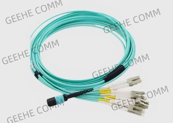 8 fibra OM3 Aqua Female al varón MPO al cable a dos caras del desbloqueo de la fibra de 4x LC