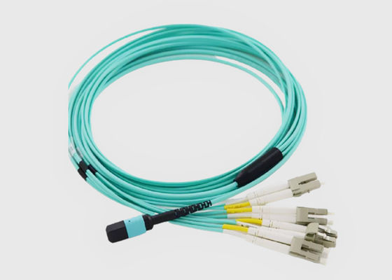 8 fibra OM3 Aqua Female al varón MPO al cable a dos caras del desbloqueo de la fibra de 4x LC