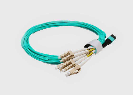 8 fibra OM3 Aqua Female al varón MPO al cable a dos caras del desbloqueo de la fibra de 4x LC
